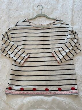 Cream and Black Striped Knit tunic Top